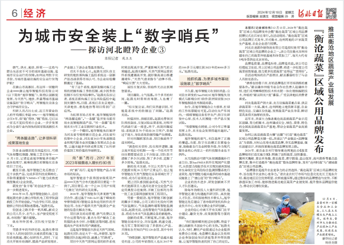 河北日报对K8凯发智慧智能专题报道：瞪羚企业——为城市安全装上 “数字哨兵”